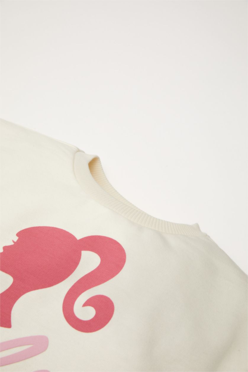 Kız Bebek Pembe Kız Bebek 2'li Takım Barbie Sweatshirt Beli Lastikli İspanyol Paça Tayt