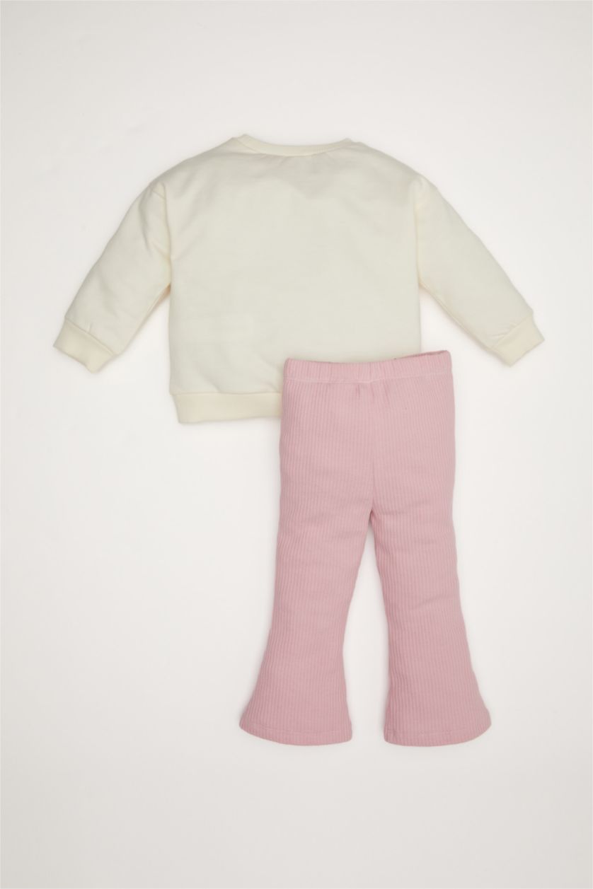 Kız Bebek Pembe Kız Bebek 2'li Takım Barbie Sweatshirt Beli Lastikli İspanyol Paça Tayt