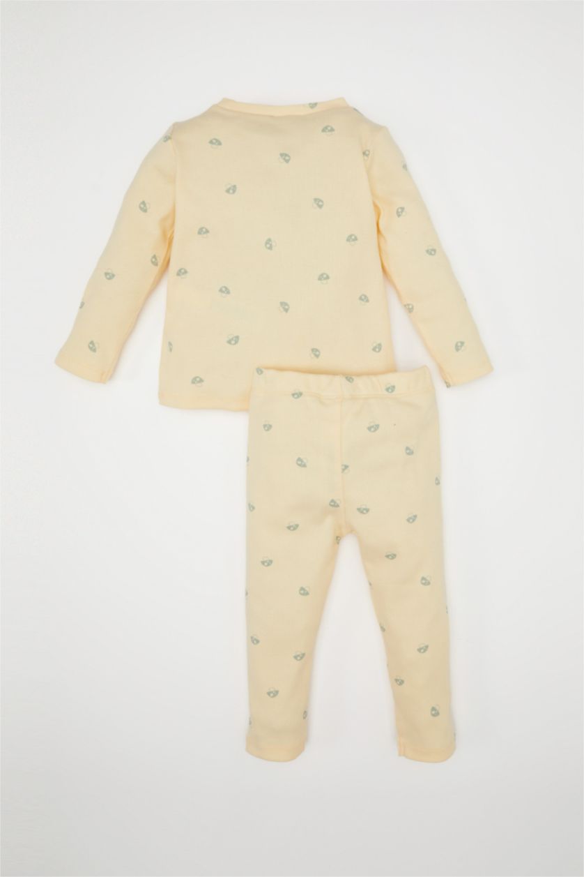 Kız Bebek Sarı Kız Bebek Pijama Takımı Desenli Uzun Kollu Fitilli Kaşkorse Üst Beli Lastikli Uzun Alt 