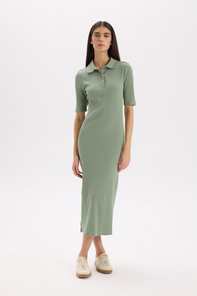 نساء أخضر فاتح فستان ميدي مضلع بوديكون بياخة بولو