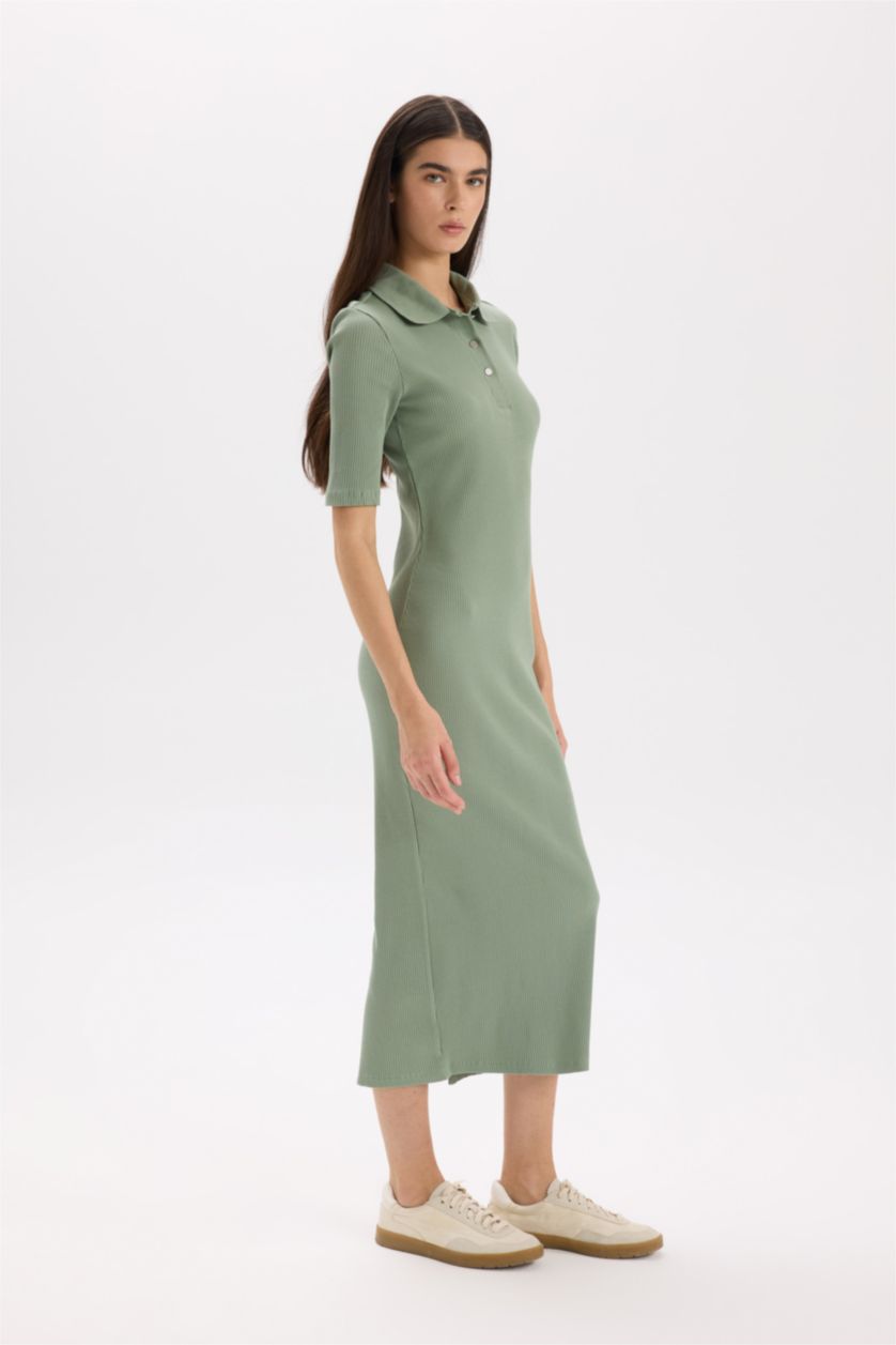 نساء أخضر فاتح فستان ميدي مضلع بوديكون بياخة بولو