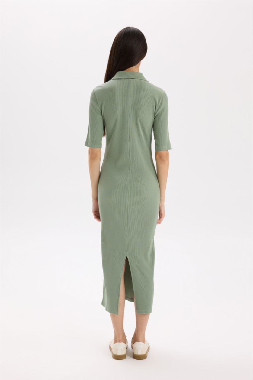 نساء أخضر فاتح فستان ميدي مضلع بوديكون بياخة بولو