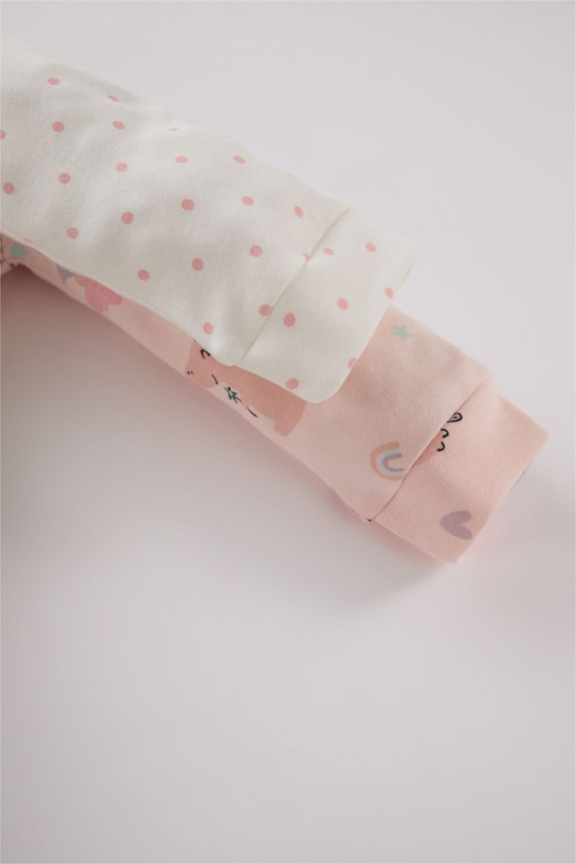 Kız Bebek Ekru Kız Bebek Yenidoğan Dinozor Baskılı 2'li Uzun Kollu Tulum