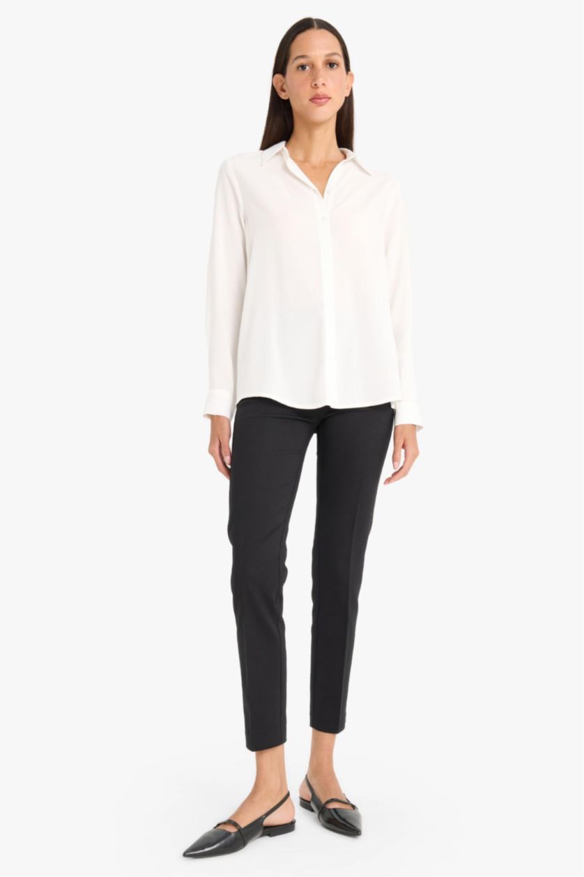 Woman Black High Waist Straight Leg Satin Trousers