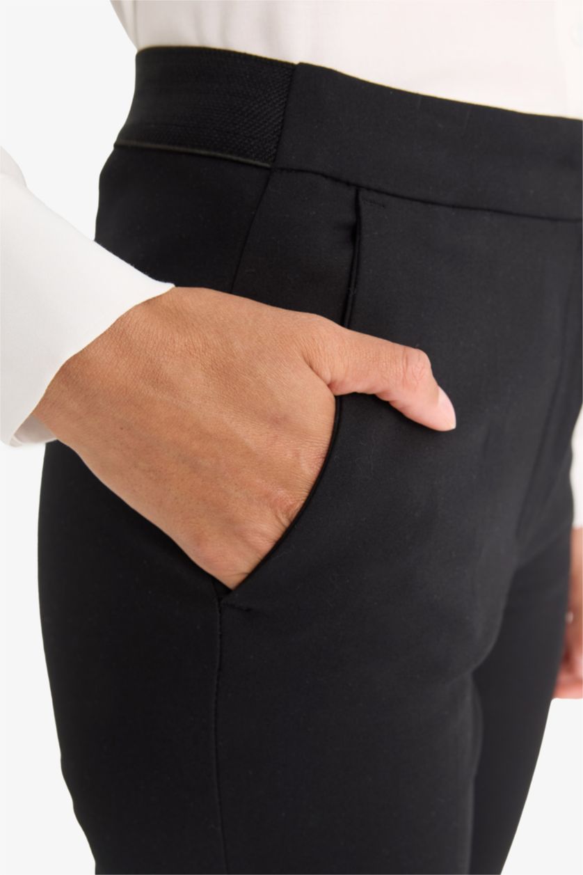 Woman Black High Waist Straight Leg Satin Trousers