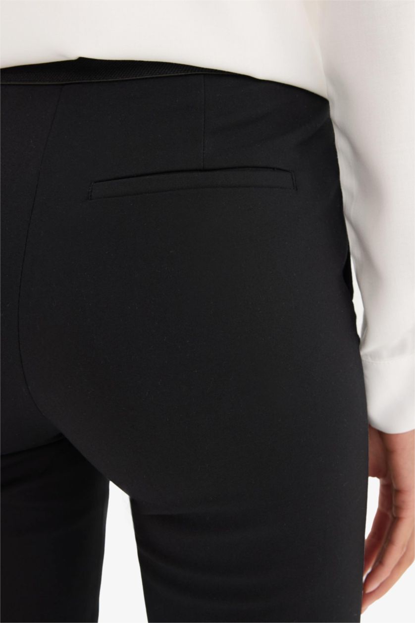 Woman Black High Waist Straight Leg Satin Trousers