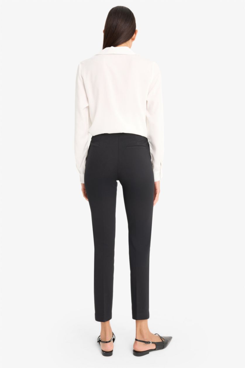 Woman Black High Waist Straight Leg Satin Trousers