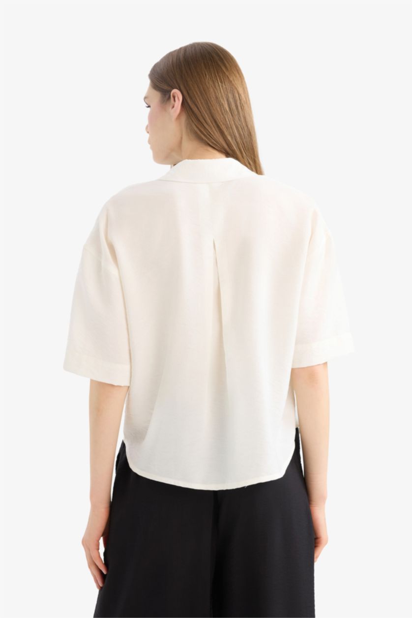 WOMAN White Oversize Fit Shirt Collar Short Sleeve Shirt