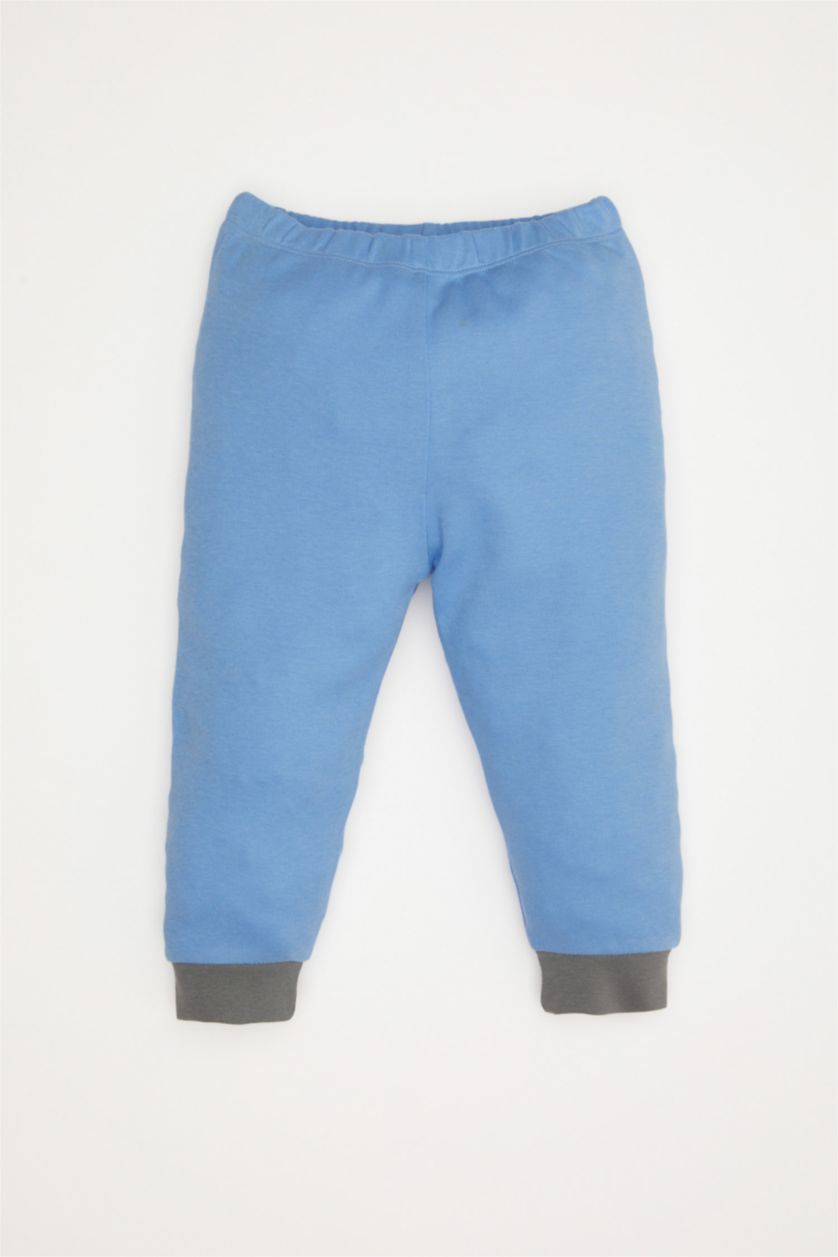 Erkek Bebek Ekru Pijama Takım Araç Baskılı Uzun Kollu Üst Beli Lastikli Uzun Alt Erkek Bebek