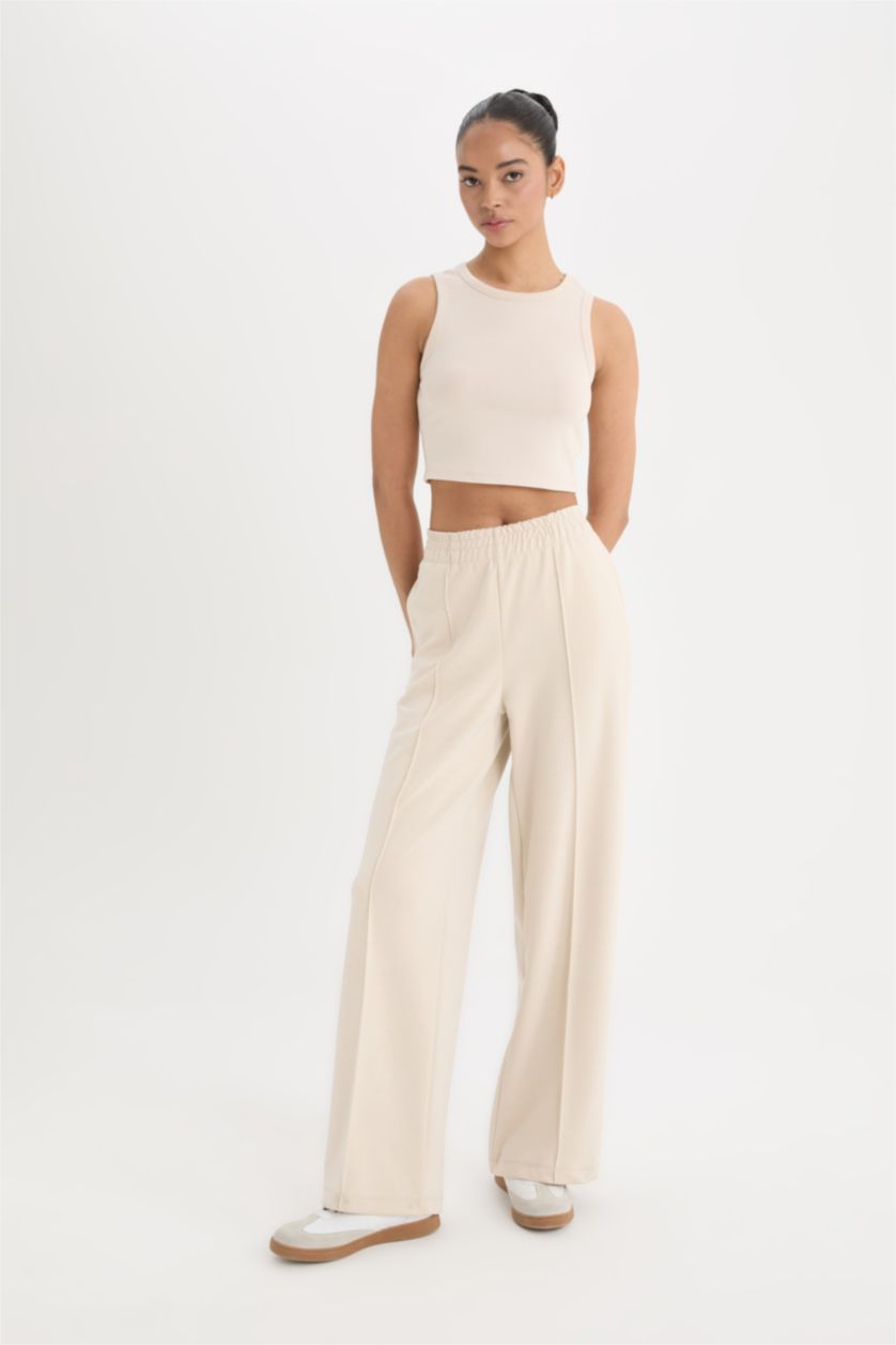 Женщины Песочный Wide Leg из ткани скуба