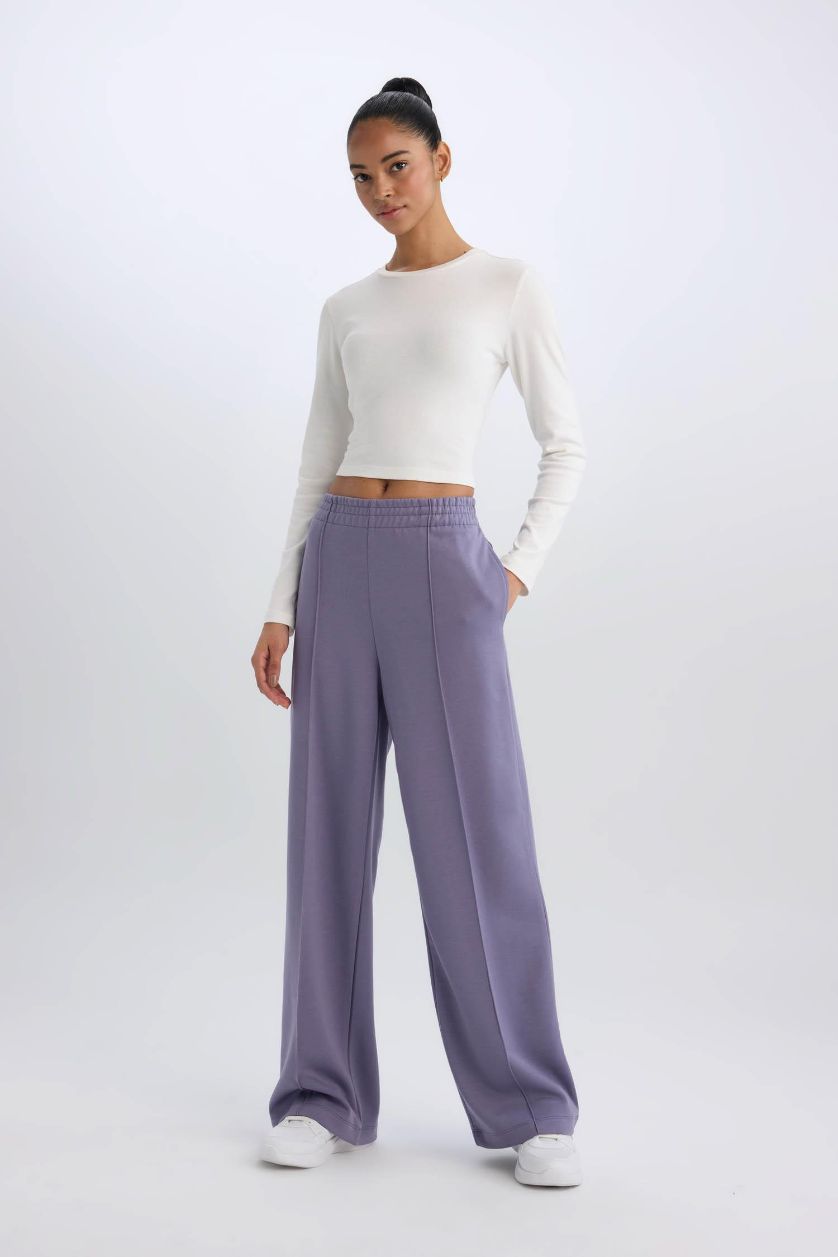 Woman Light Purple DeFactoFit Standard Leg Scuba Fabric Wide Leg Sweatpants