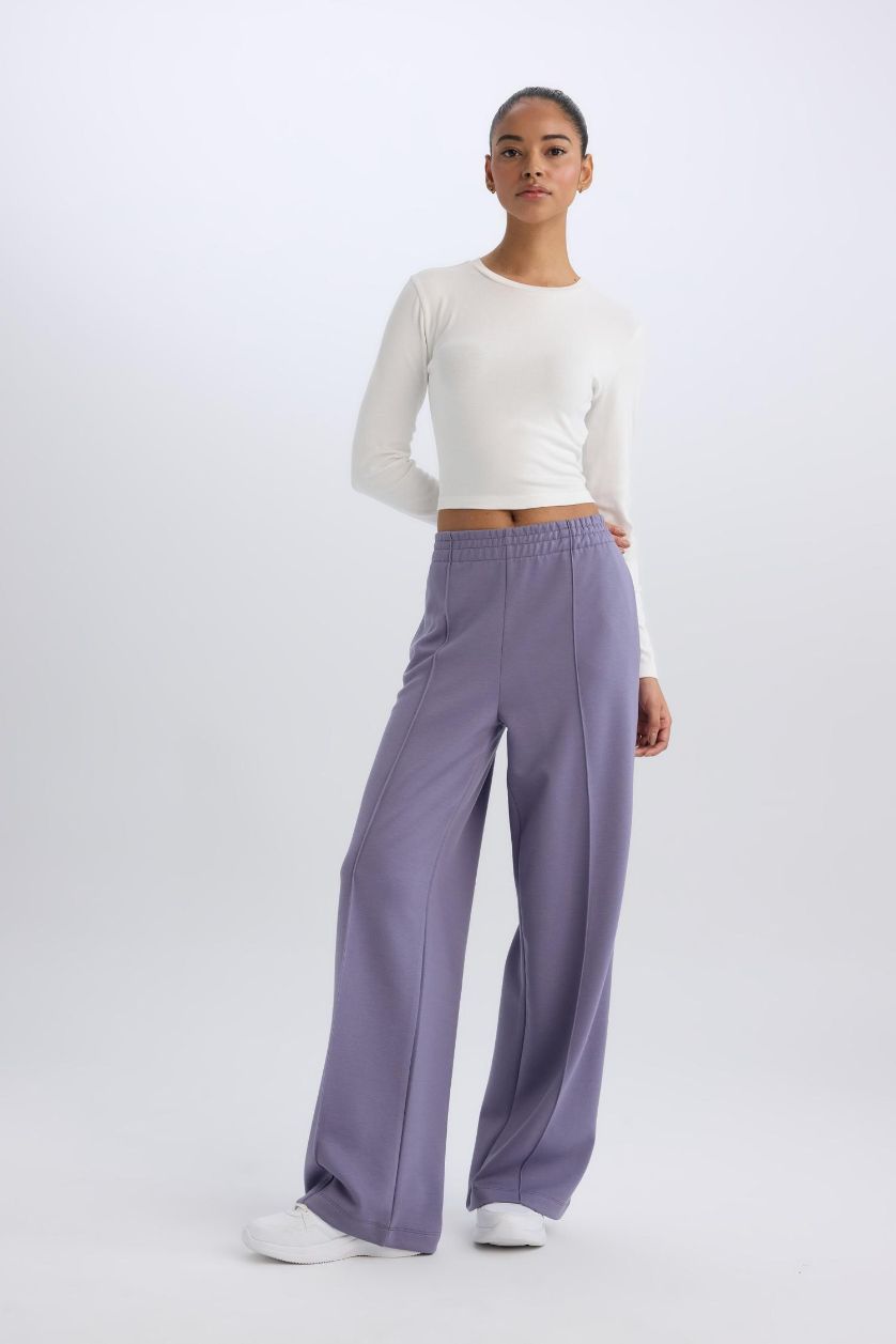 Woman Light Purple DeFactoFit Standard Leg Scuba Fabric Wide Leg Sweatpants