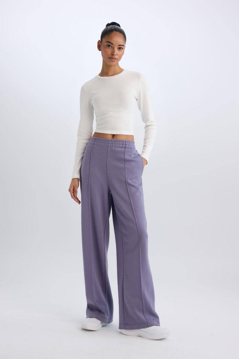 Woman Light Purple DeFactoFit Standard Leg Scuba Fabric Wide Leg Sweatpants