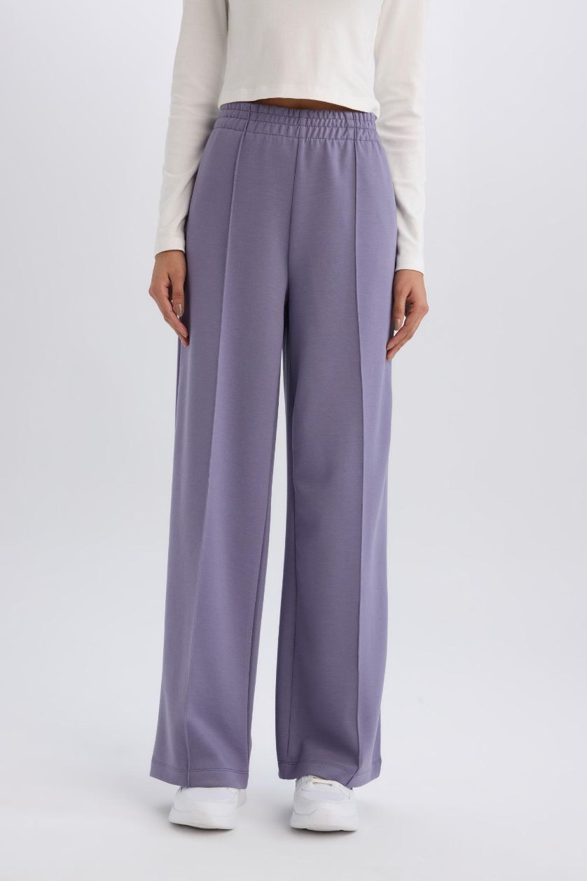 Woman Light Purple DeFactoFit Standard Leg Scuba Fabric Wide Leg Sweatpants