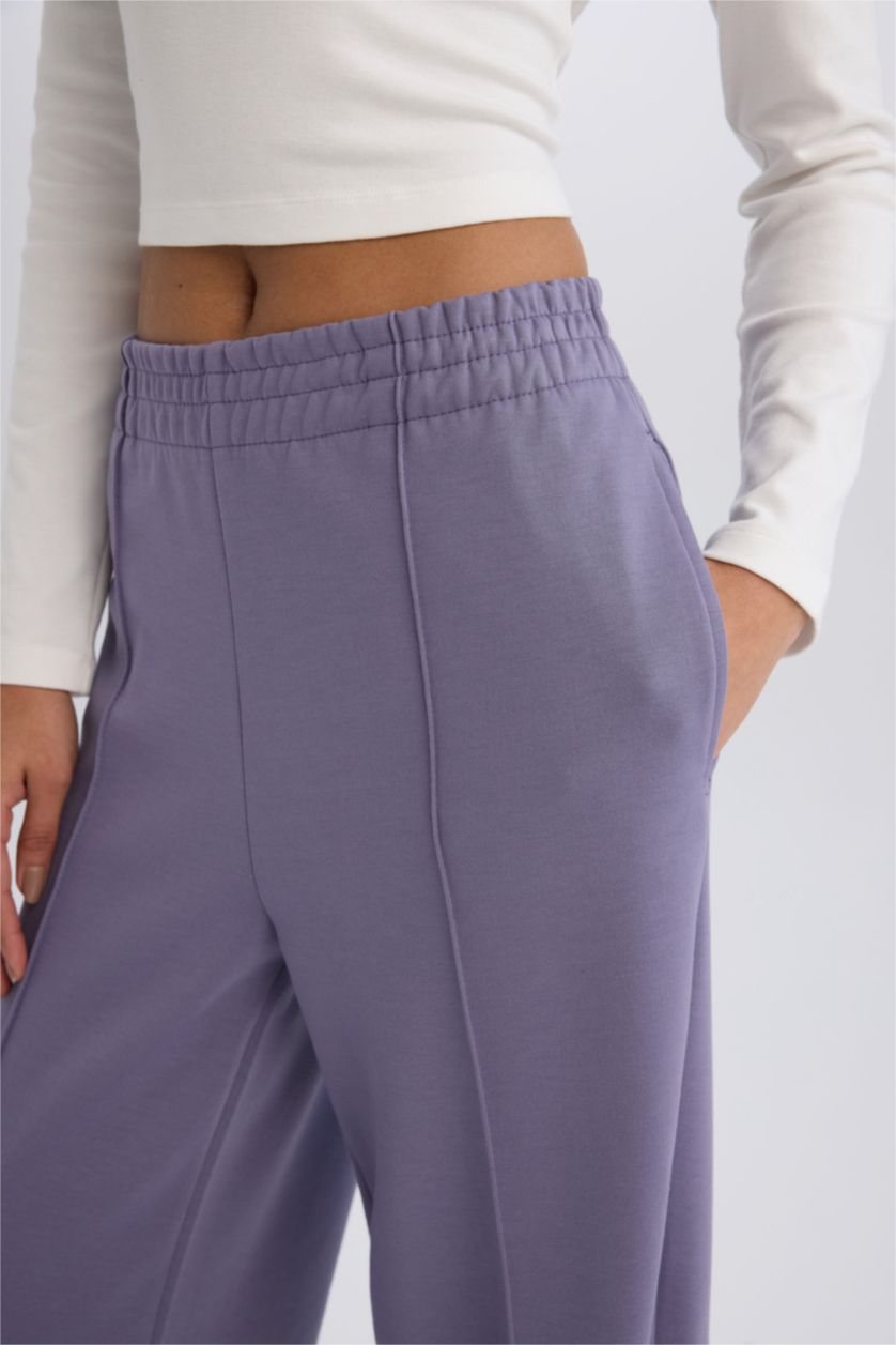 Woman Light Purple DeFactoFit Standard Leg Scuba Fabric Wide Leg Sweatpants