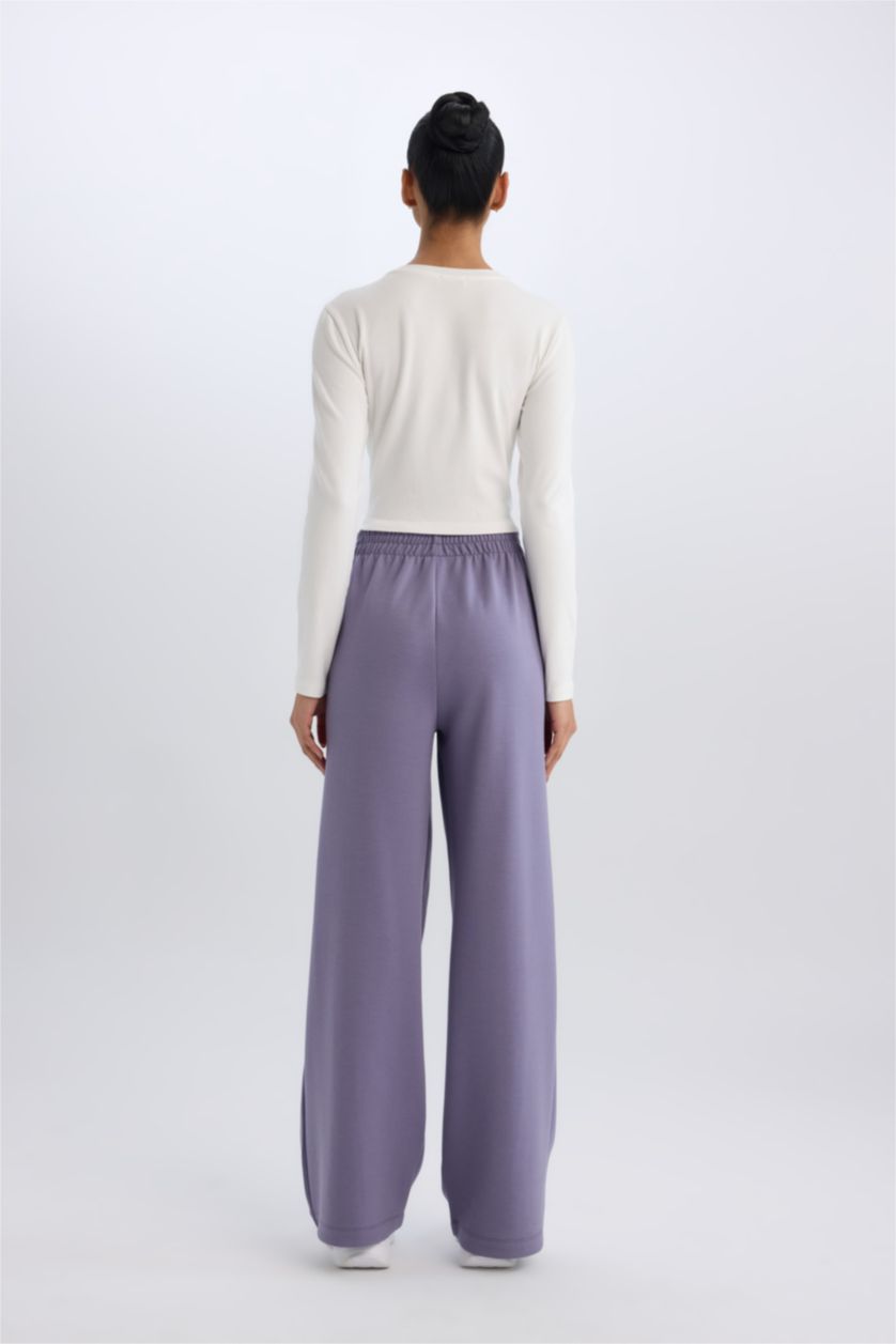Woman Light Purple DeFactoFit Standard Leg Scuba Fabric Wide Leg Sweatpants