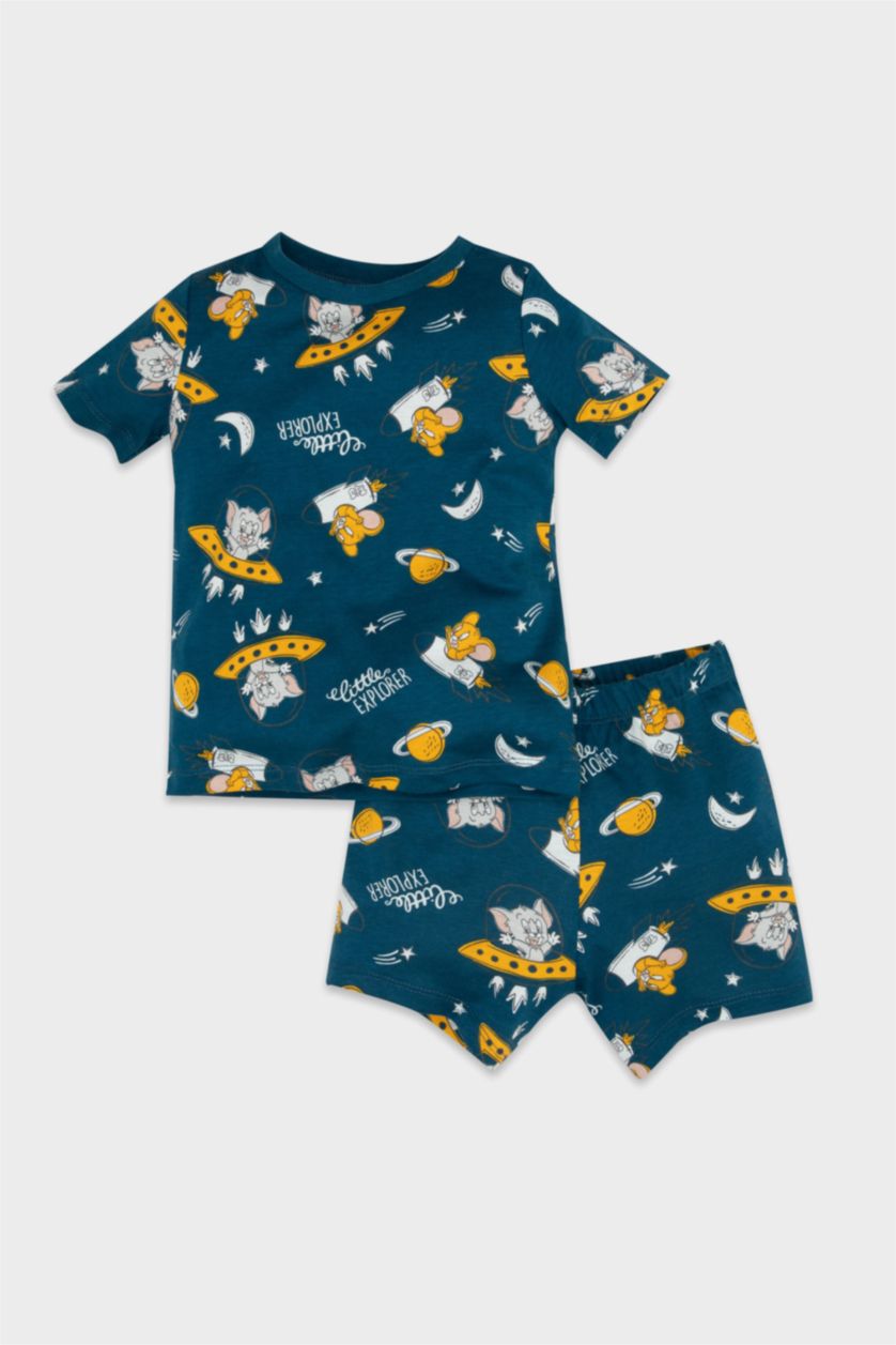 Baby Boys Petrol 2 piece Regular Fit Tom & Jerry Licensed Knitted Pyjamas