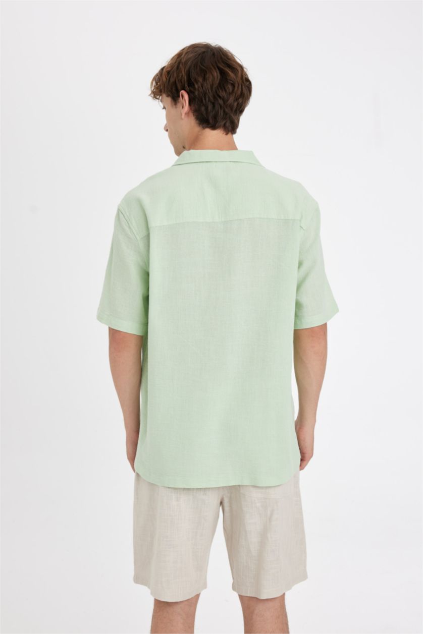 رجال نعناع قميص قطن قصة مريحة بياخة عالية