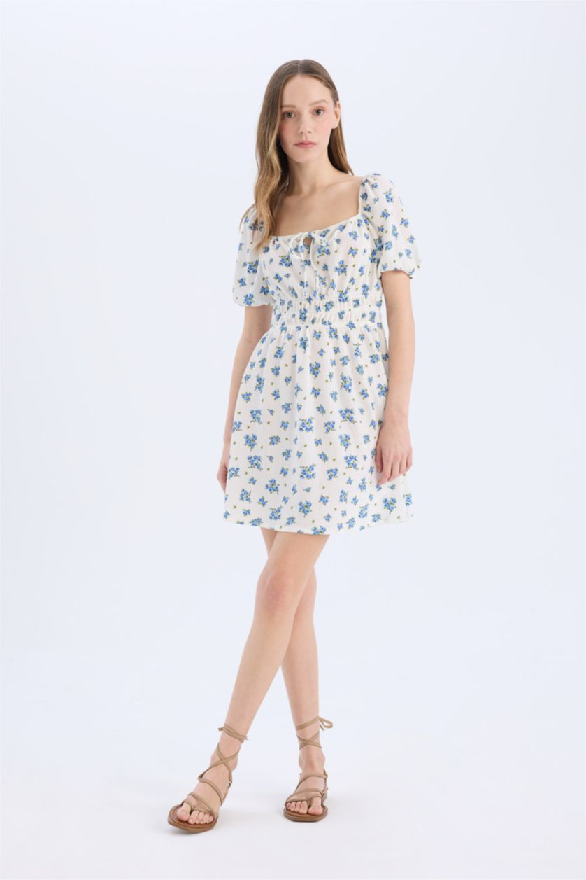 Әйелдерге АҚ Coool гүл шаршы ойық қысқа жеңді Қысқа жеңді трикотаж көйлек