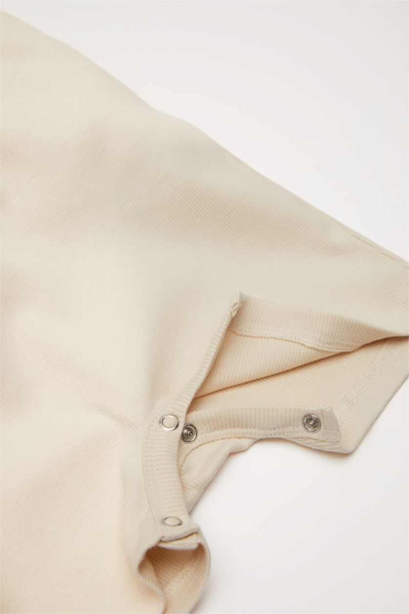 Erkek Bebek Bej Erkek Bebek Yenidoğan Fitilli Kaşkorse Kısa Kollu Tulum