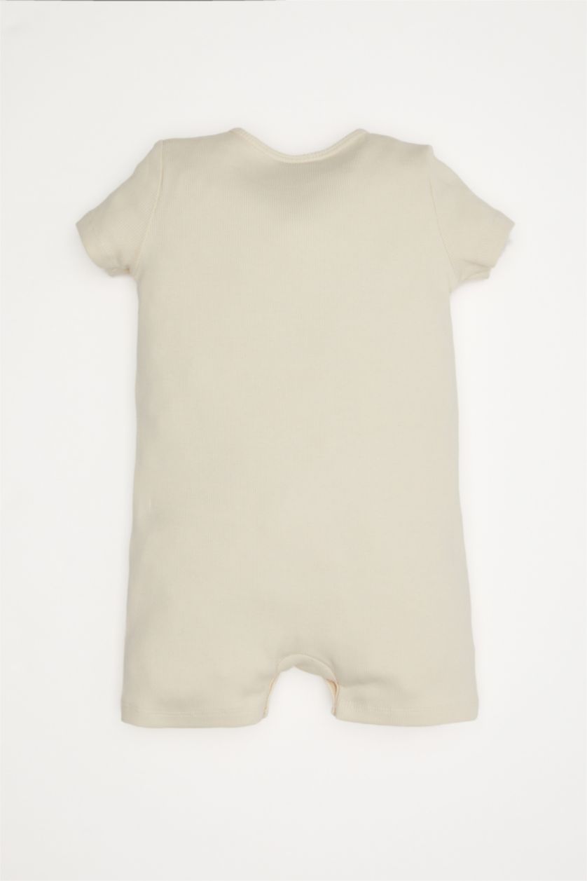 Erkek Bebek Bej Erkek Bebek Yenidoğan Fitilli Kaşkorse Kısa Kollu Tulum