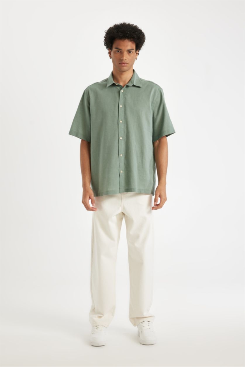 Мужчины Светло-зеленый Рубашка свободного кроя с коротким рукавом