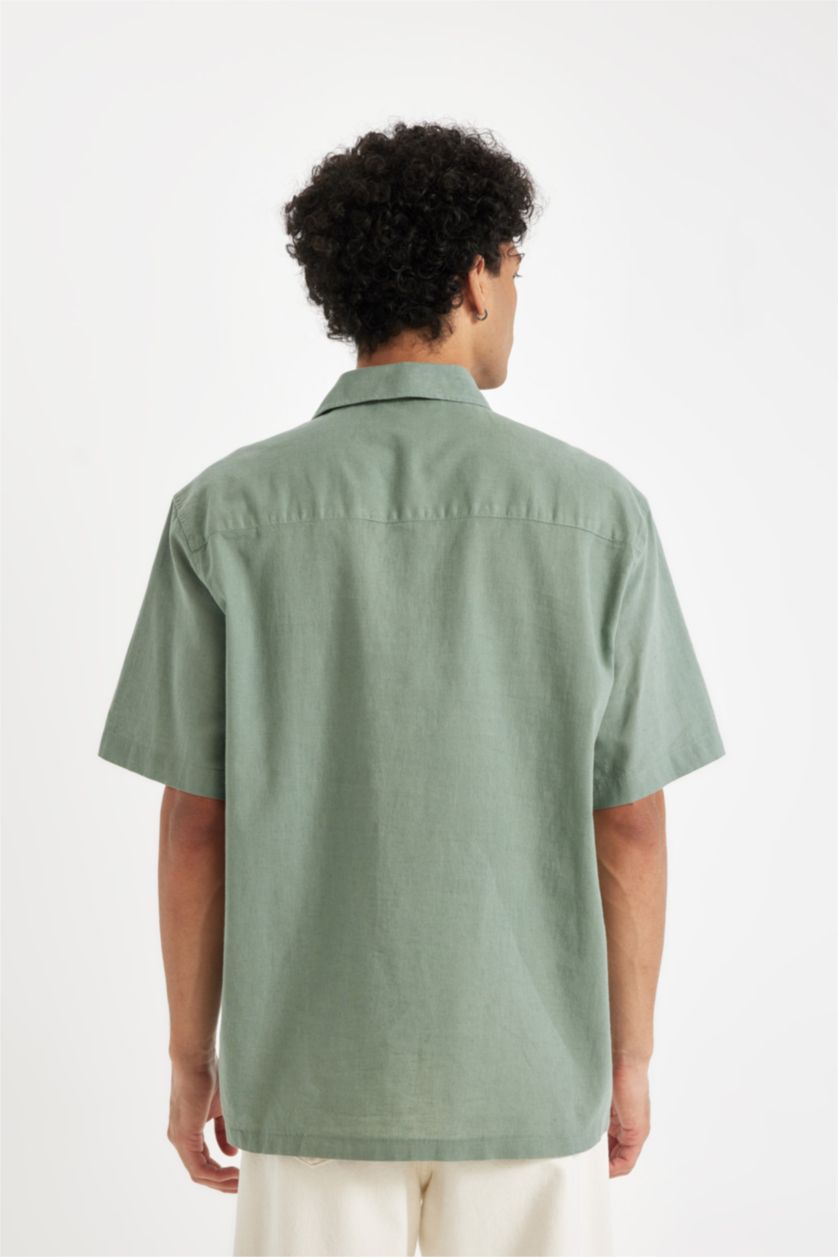 Мужчины Светло-зеленый Рубашка свободного кроя с коротким рукавом