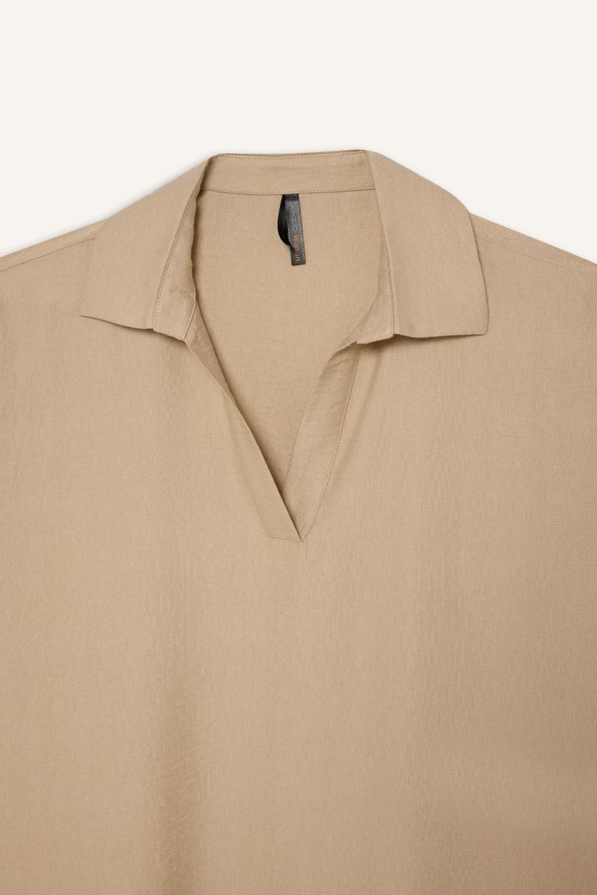 Woman Beige Regular Fit Crew Neck Long Sleeve Blouse