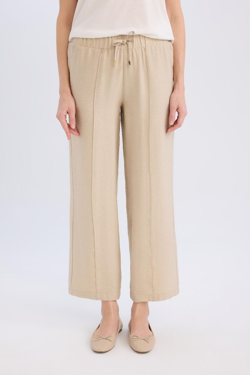 Woman Stone Wide Straight Leg Pocketed Laced Trousers