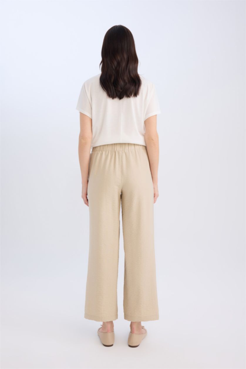 Woman Stone Wide Straight Leg Pocketed Laced Trousers