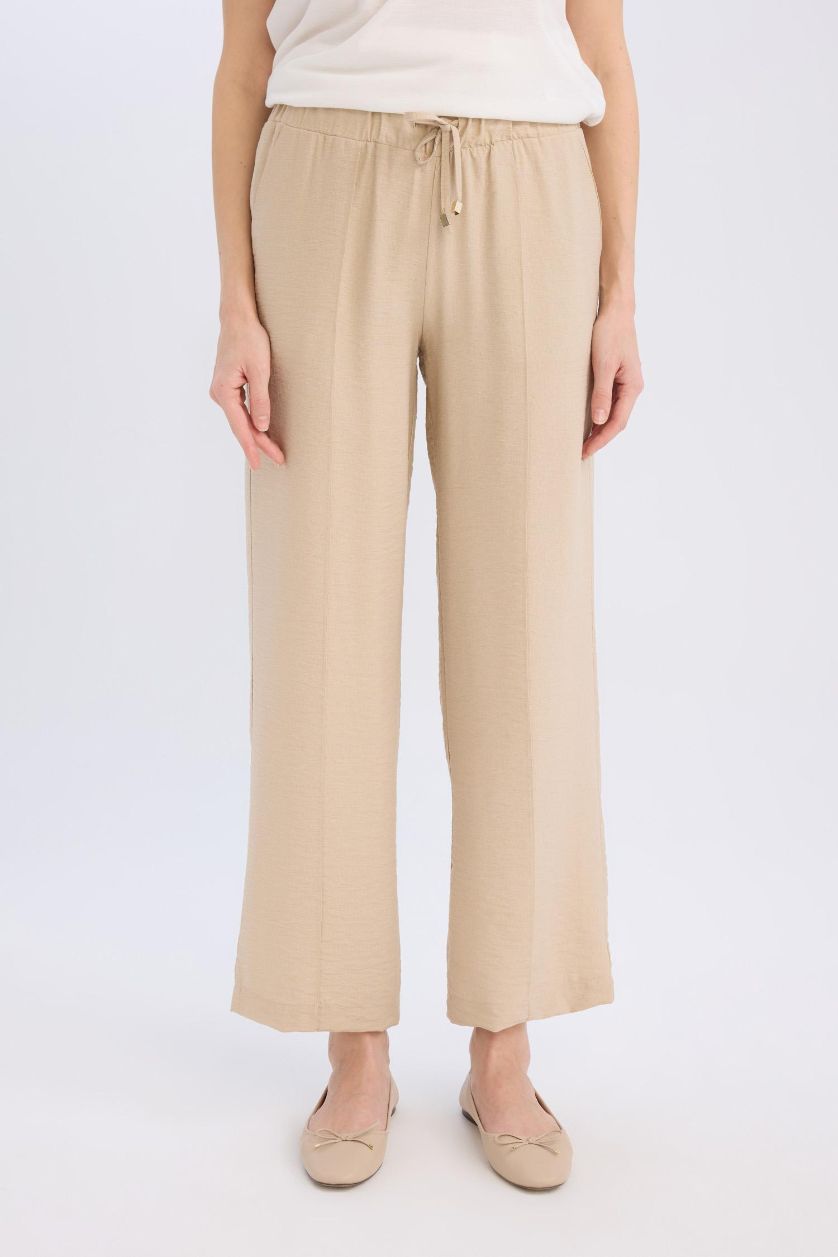 FEMME Beige Pantalon droit large avec poches