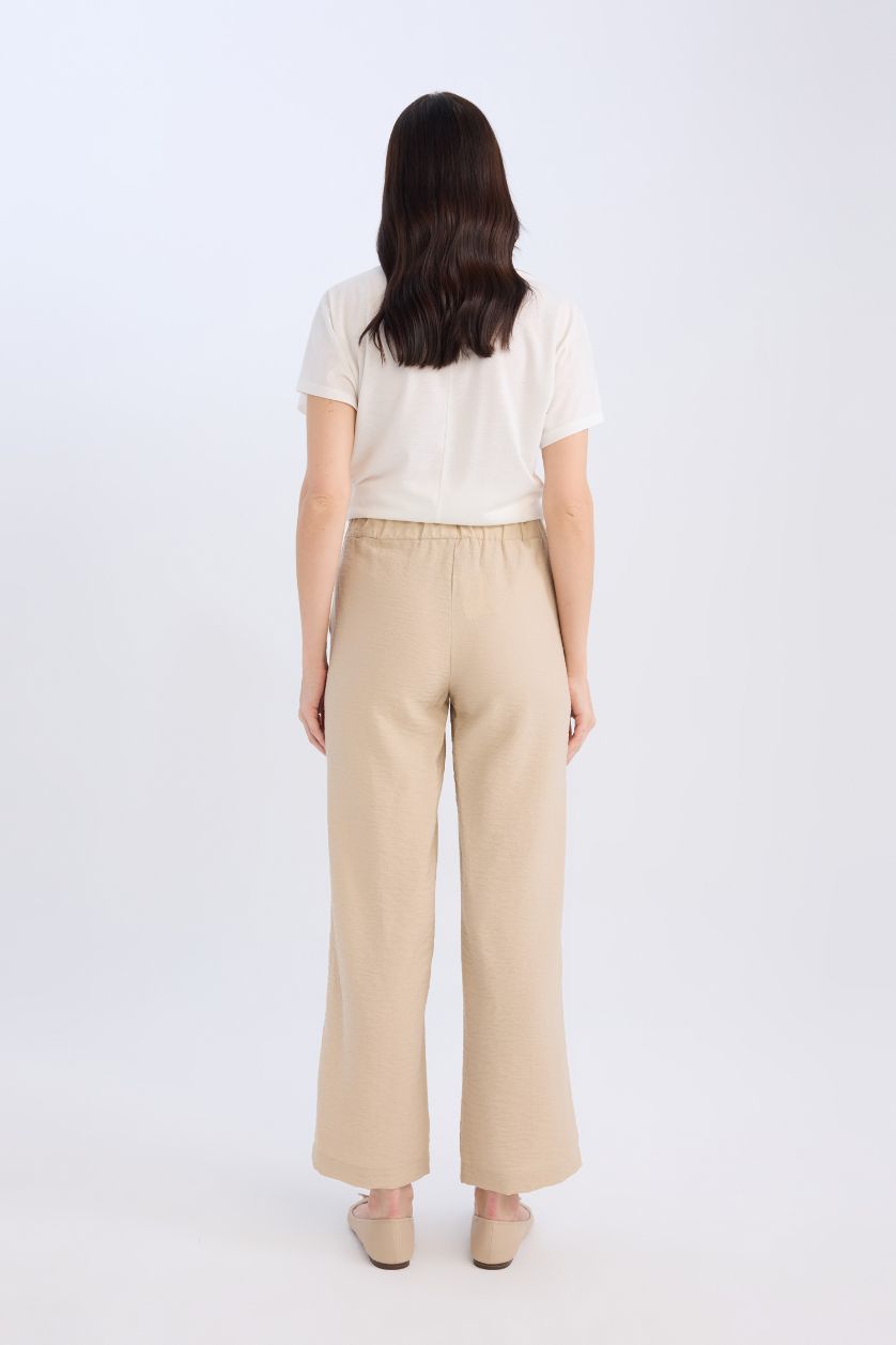 FEMME Beige Pantalon droit large avec poches