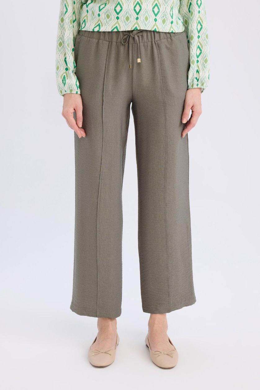 WOMAN Khaki Wide Straight Pocket Detailed Straight Leg Trousers