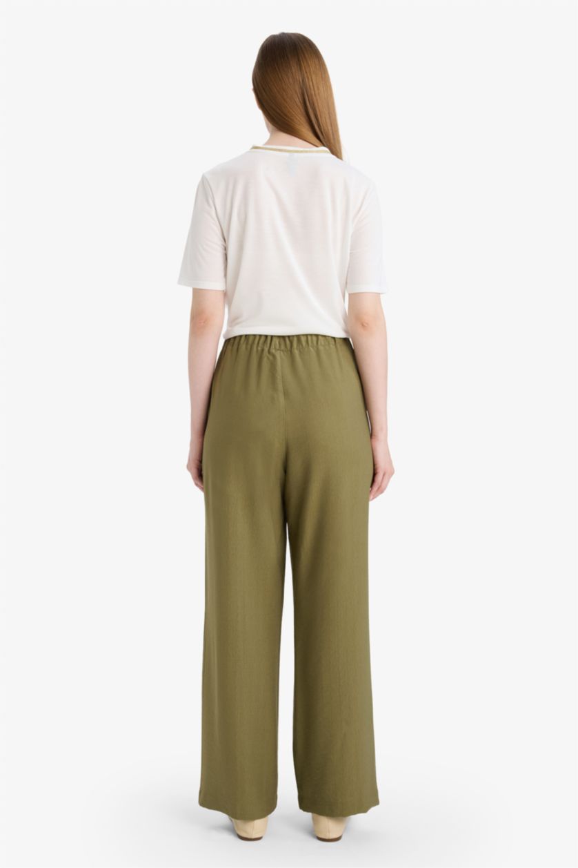 WOMAN Khaki Straight Fit Regular Hem Trousers