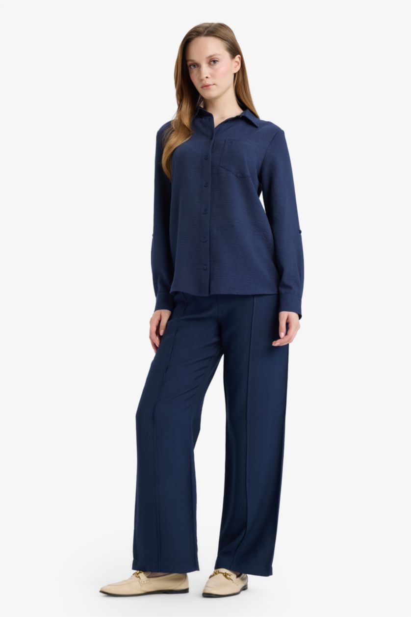 WOMAN NAVY Straight Fit Regular Hem Trousers