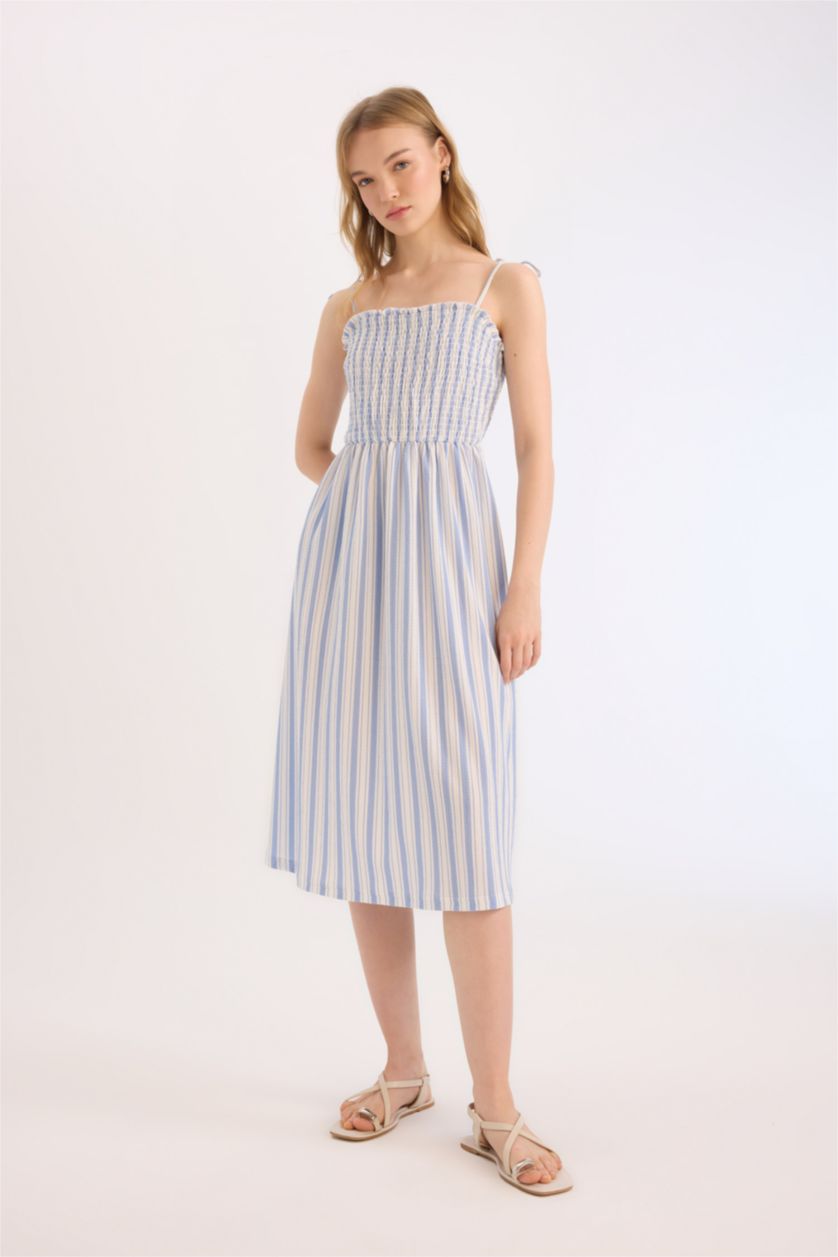 Әйелдерге Көк Coool жолақ бау бау Қысқа жеңді трикотаж көйлек