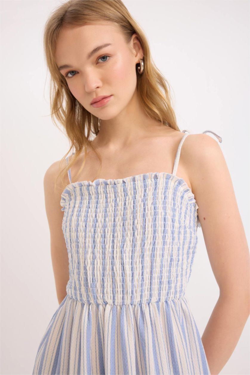 Әйелдерге Көк Coool жолақ бау бау Қысқа жеңді трикотаж көйлек