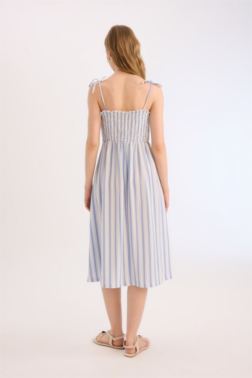 Әйелдерге Көк Coool жолақ бау бау Қысқа жеңді трикотаж көйлек