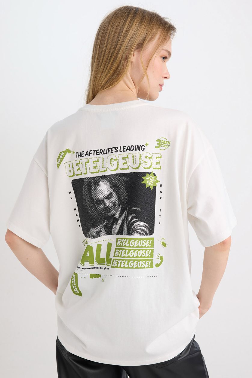 WOMAN White Beetlejuice Oversize Crew Neck Printed T-Shirt