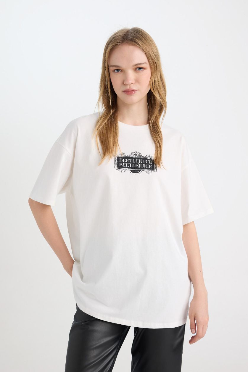 WOMAN White Beetlejuice Oversize Crew Neck Printed T-Shirt