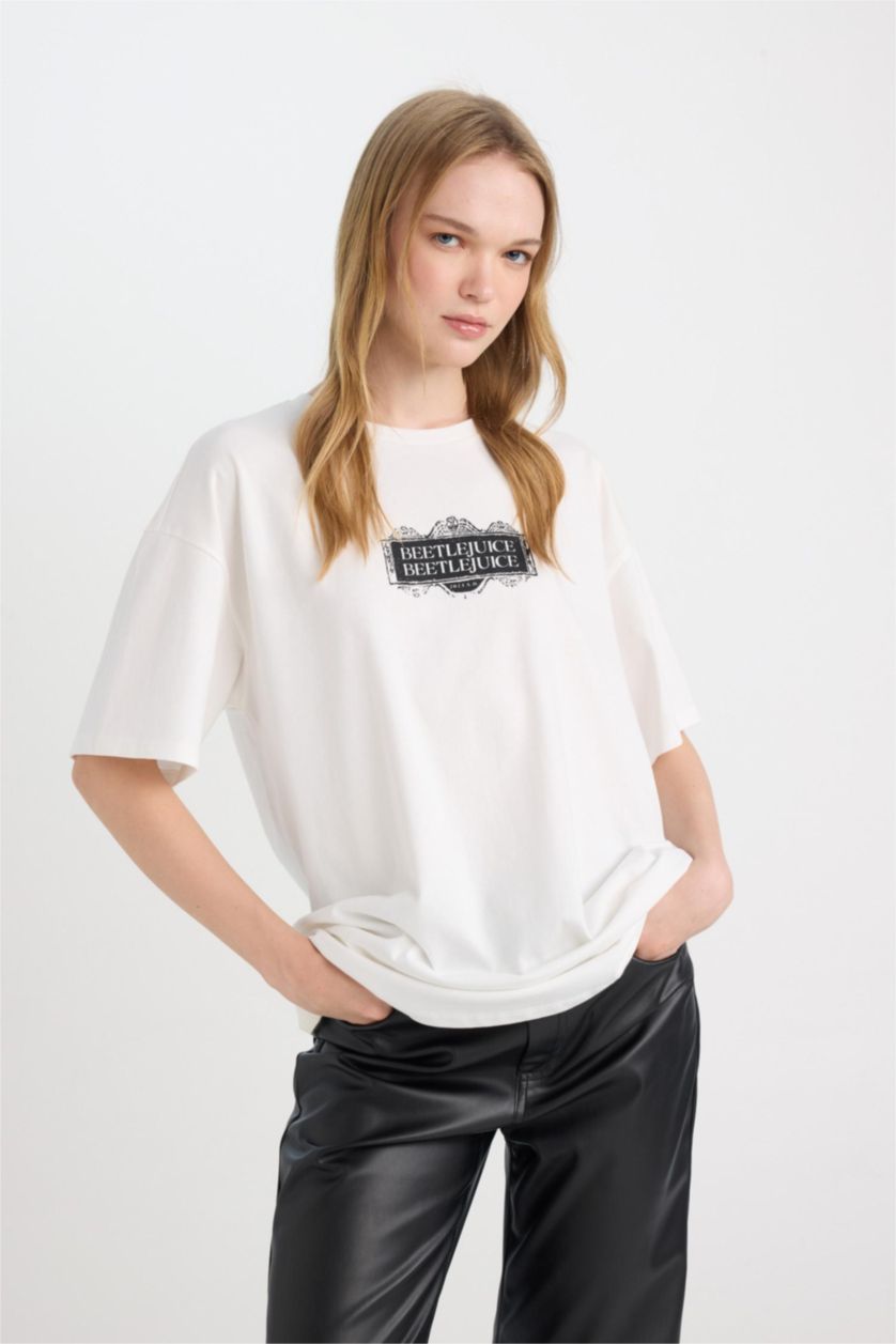 WOMAN White Beetlejuice Oversize Crew Neck Printed T-Shirt