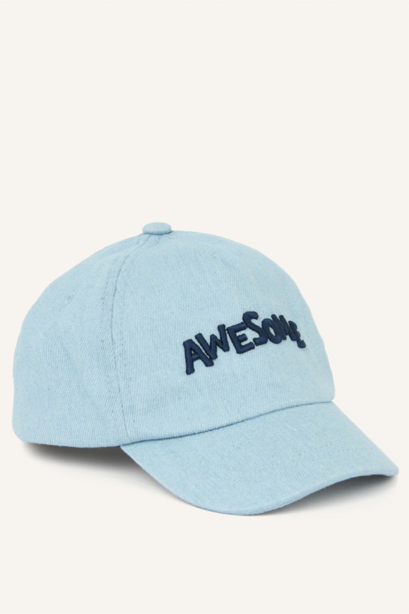 Erkek Bebek Mavi Nakışlı Jean Cap Şapka Erkek Bebek