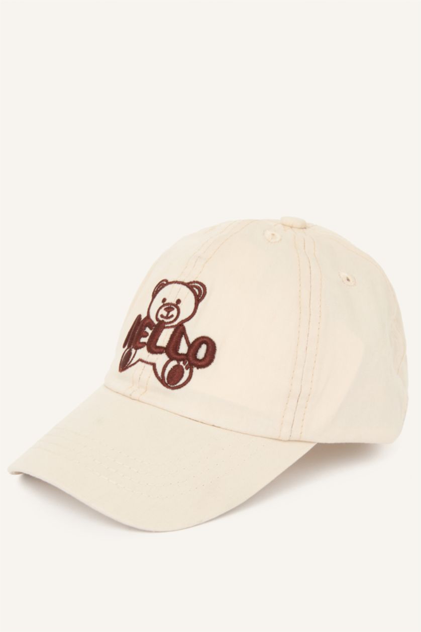 Erkek Bebek Bej Nakışlı Pamuklu Cap Şapka Erkek Bebek