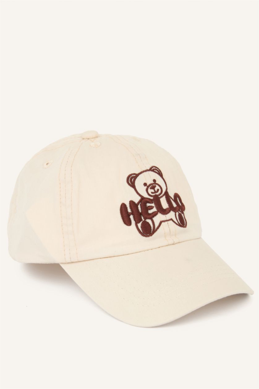 Erkek Bebek Bej Nakışlı Pamuklu Cap Şapka Erkek Bebek