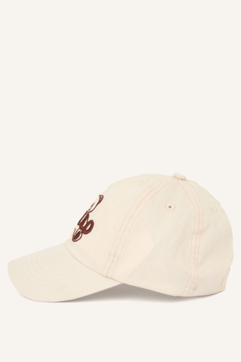 Erkek Bebek Bej Nakışlı Pamuklu Cap Şapka Erkek Bebek