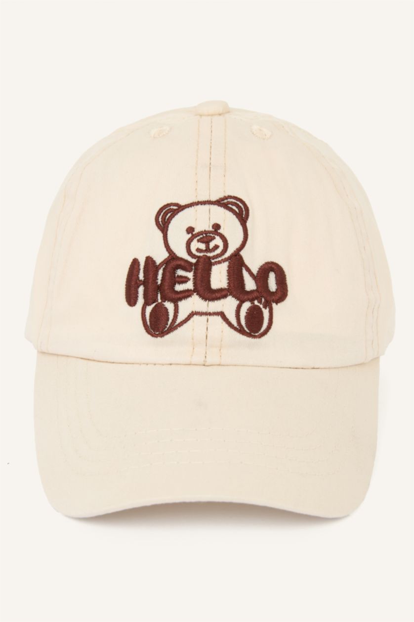 Erkek Bebek Bej Nakışlı Pamuklu Cap Şapka Erkek Bebek