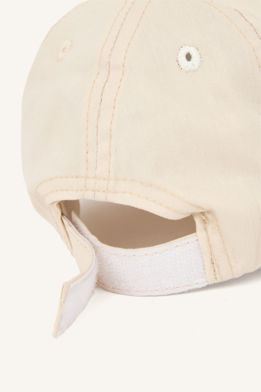 Erkek Bebek Bej Nakışlı Pamuklu Cap Şapka Erkek Bebek