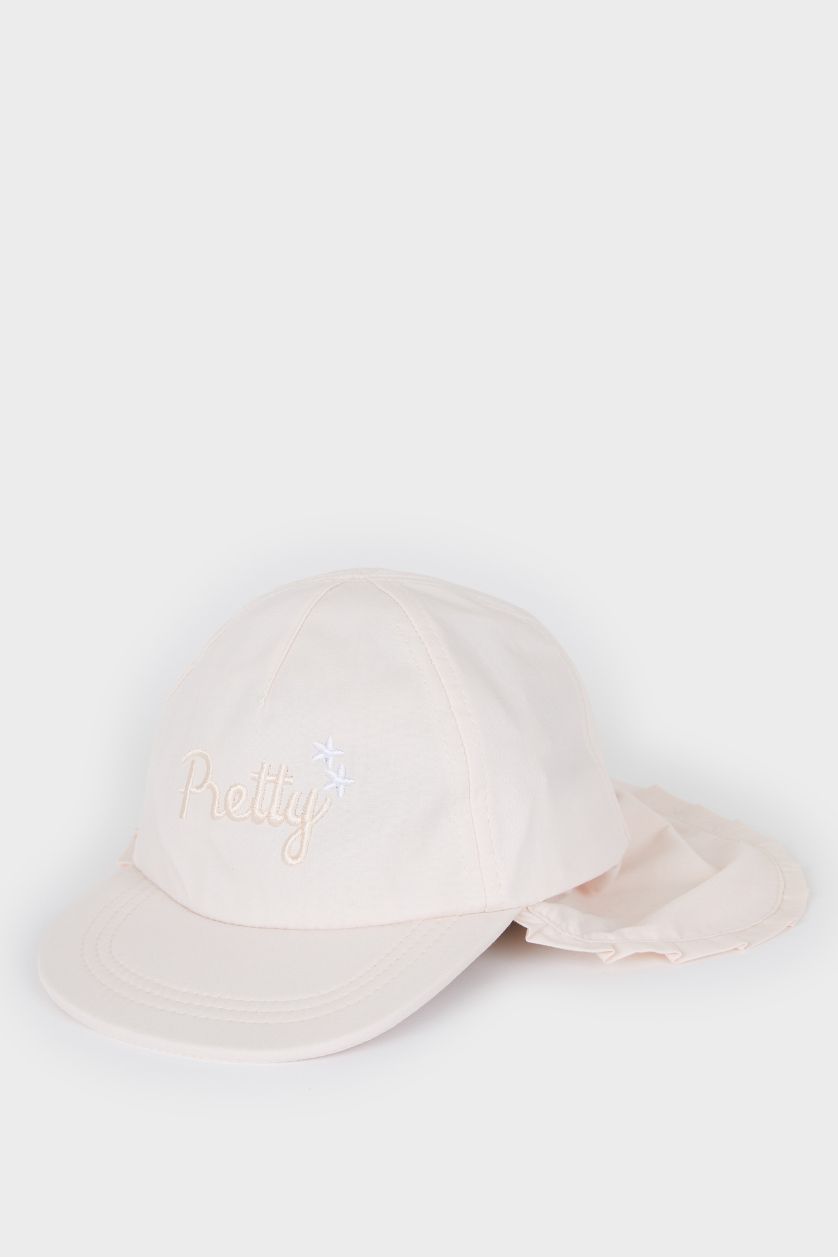 BABY GIRL Pink Baby Girl Embroidered Neck Protected Cotton Cap