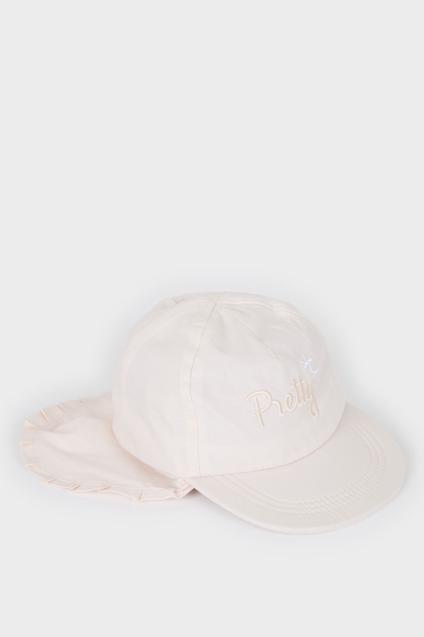 BABY GIRL Pink Baby Girl Embroidered Neck Protected Cotton Cap