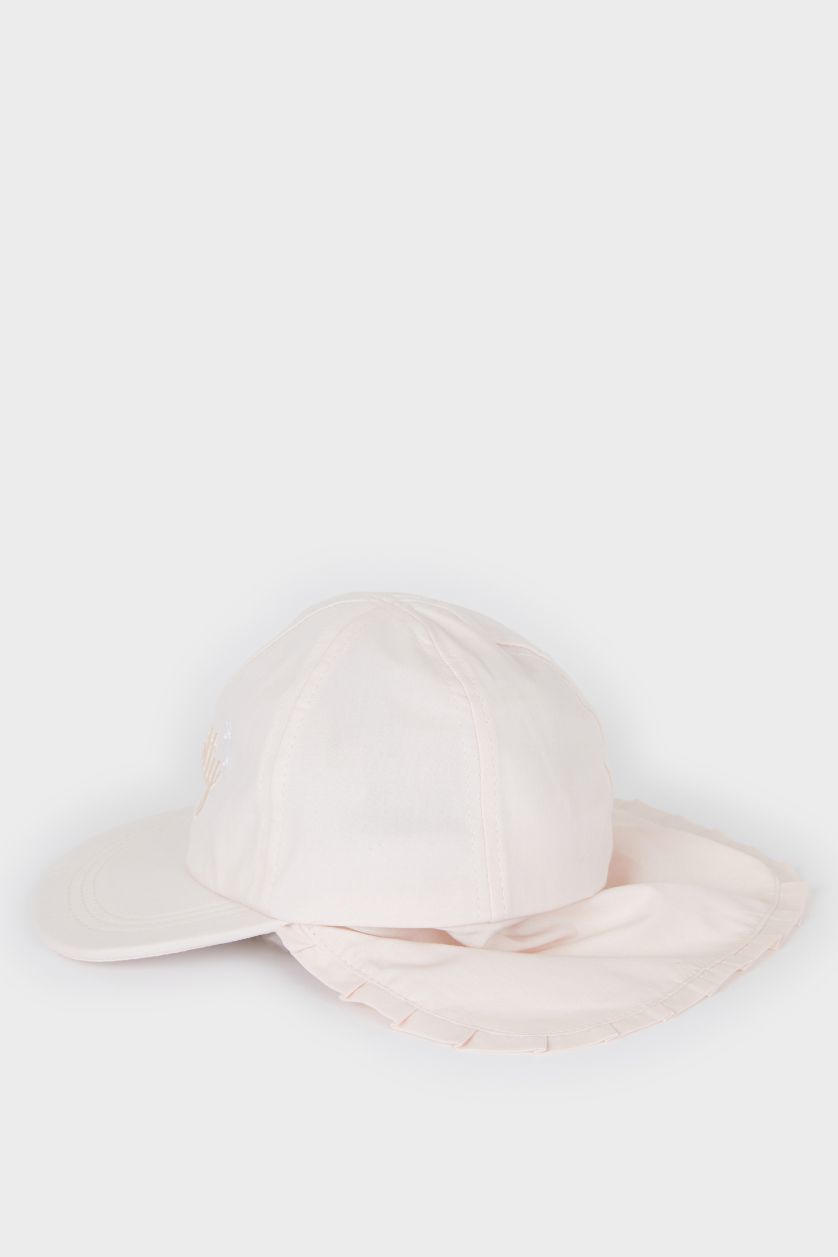 BABY GIRL Pink Baby Girl Embroidered Neck Protected Cotton Cap